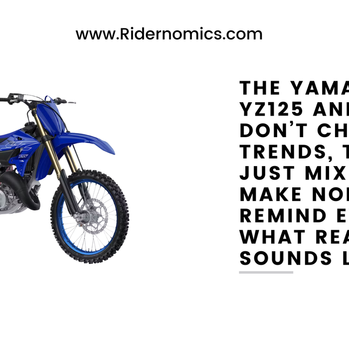 Yamaha YZ125 and YZ250 two-stroke dirt bikes on a motocross track, kicking up dirt with riders in full gear, showcasing lightweight power and classic blue styling.