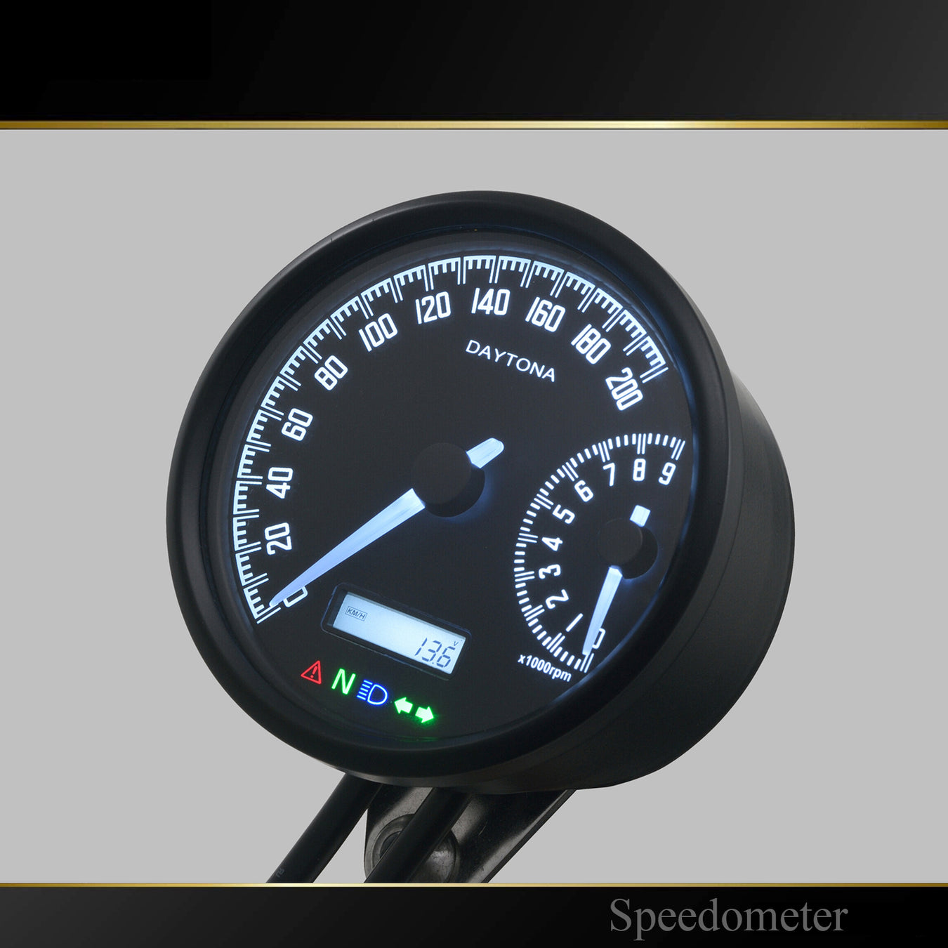 Motorcycle Speedometer MPH Gauge for Custom and Aftermarket Bikes in Black and Polished Chrome 