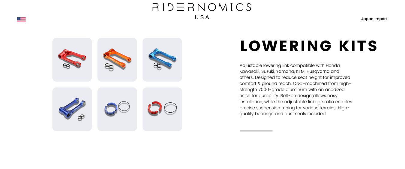 Adjustable lowering link fits Honda, Kawasaki, Suzuki, Yamaha, KTM, Husqvarna, and more. CNC-machined 7000-grade aluminum with anodized finish. Lowers seat height, improves comfort, and includes bearings, seals, and adjustable suspension ratio.