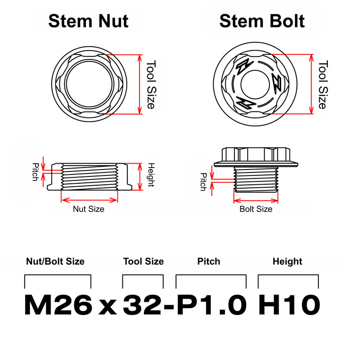 Zeta Steering Stem Nut for Honda CRF125F, GROM, CRF300L & More (M24 x 30-P1.0)