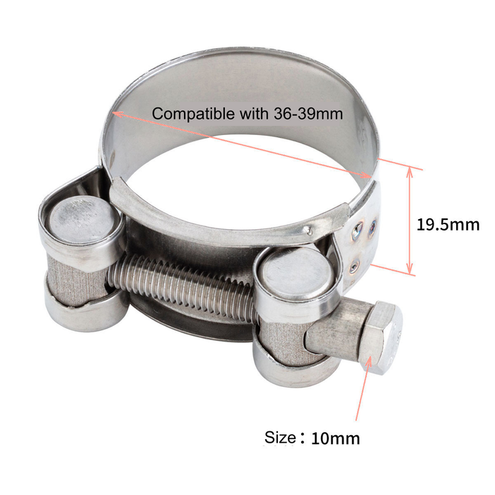 Stainless Steel Muffler Clamp – 4-Cycle Exhaust Pipe, 36–47mm