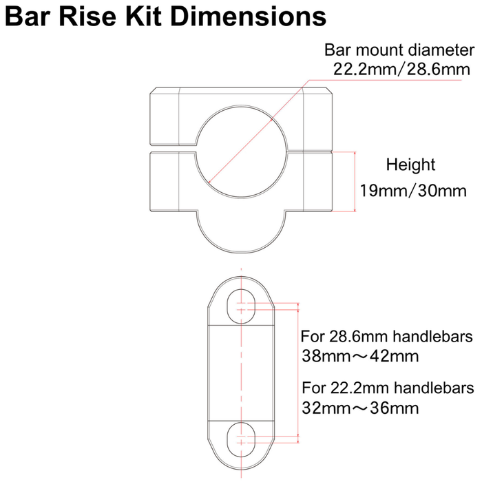 Bar Raise Kit for 28.6mm (1-1/8") Handlebar – 30mm Height Rise