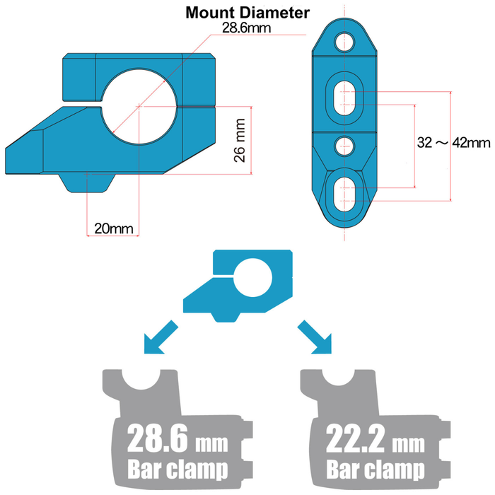 Bar Riser & Offset Kit – 20mm Offset / 26mm Rise | 28.6mm (1-1/8") Handlebar
