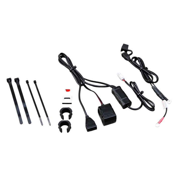 Single Charging Port: Provides efficient charging for one device.

Accessory Power: Integrated cigarette socket for powering additional equipment.

Outdoor Ready: Waterproof cover protects against rain and water exposure.

Compact Design: Practical solution for charging and power needs on motorcycles.