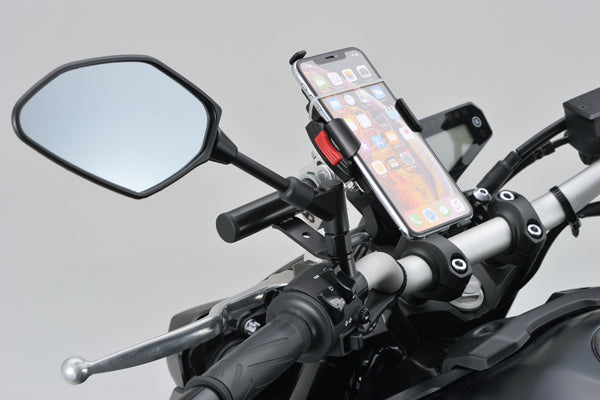 Attach GoPro at a new angle, smartphone and GPS holder, drink holder on motorcycle, Honda Kawasaki Suzuki Yamaha, iPhone mount for motorbike