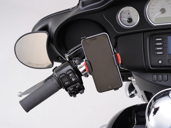 Attach GoPro at a new angle, smartphone and GPS holder, drink holder on motorcycle, Harley Davidson, iPhone mount for motorbike