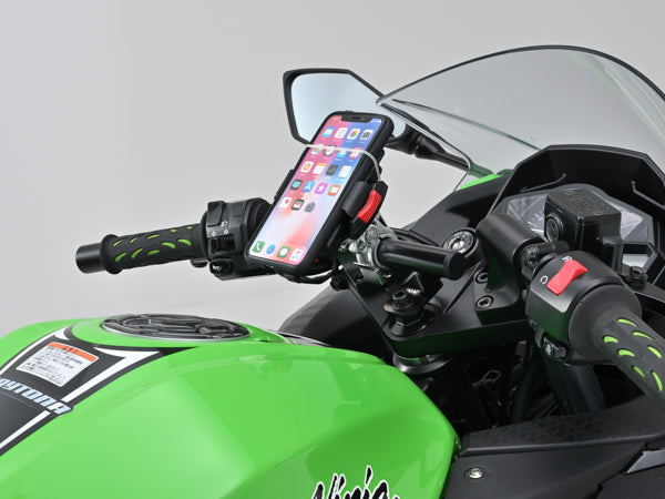 Attach GoPro at a new angle, smartphone and GPS holder, drink holder on motorcycle, Honda Kawasaki Suzuki Yamaha, iPhone mount for motorbike