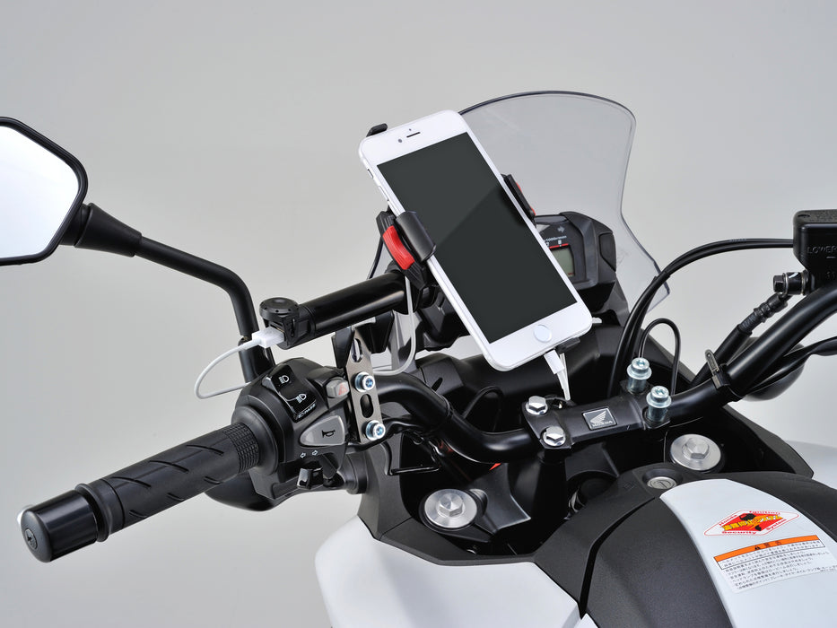 Attach GoPro at a new angle, Charge smartphones and GPS, Attach drink holder on motorcycle, honda kawasaki yamaha kawasaki, iPhone charging device on motorbike handlebar