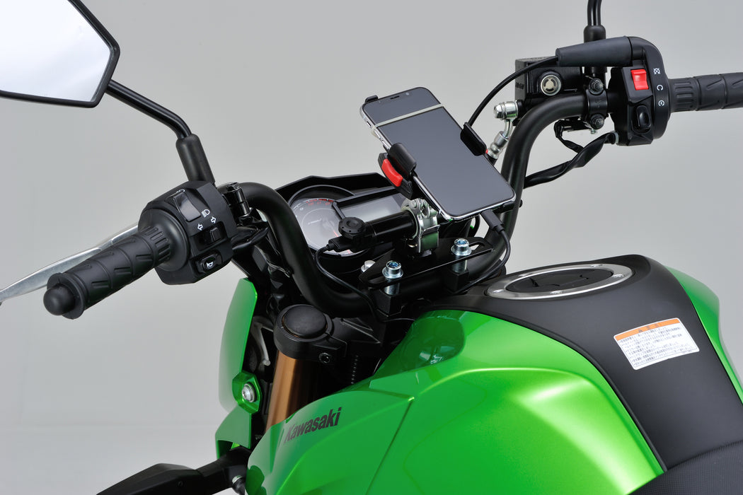 Attach GoPro at a new angle, Charge smartphones and GPS, Attach drink holder on motorcycle, honda kawasaki yamaha kawasaki, iPhone charging device on motorbike handlebar
